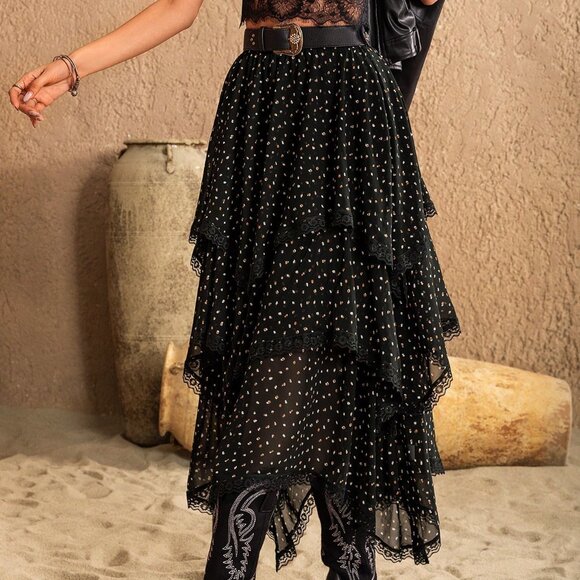 Black Casual Women's Polka-Dot Asymmetric Skirt - Picture 5 of 8